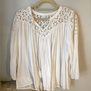White eyelet blouse from Crown and Ivy.